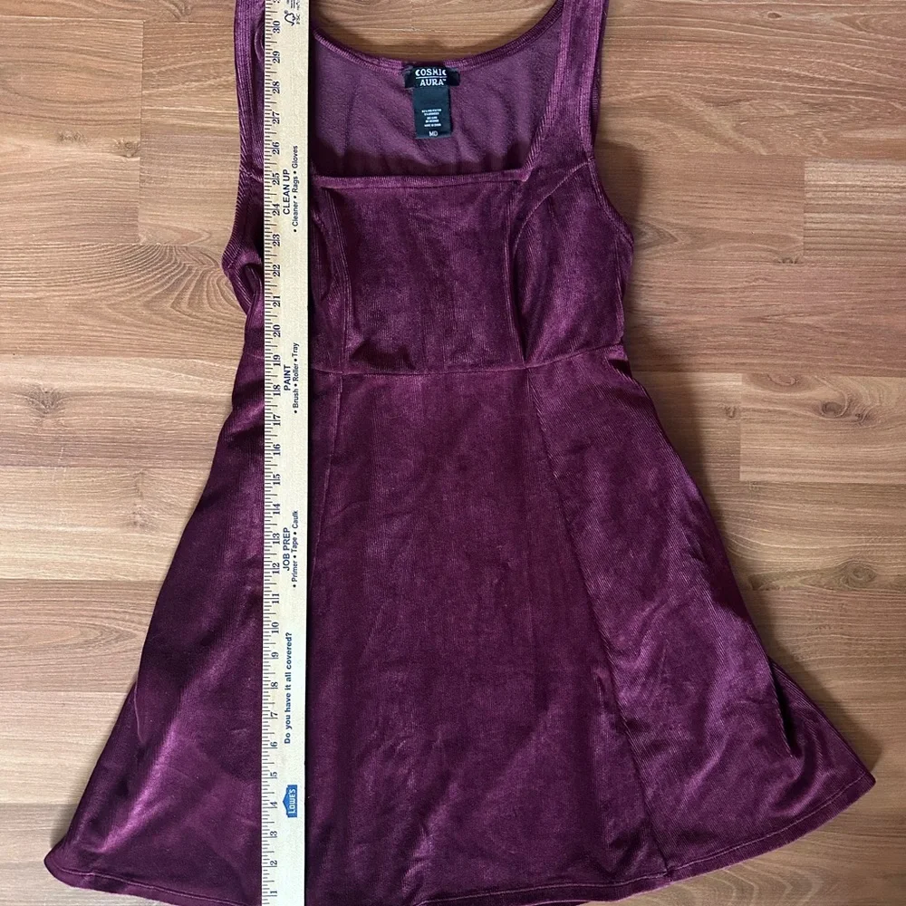 Cosmic Aura Velvet Corduroy Fit-and-Flare Dress in Burgundy - Picture 3 of 10